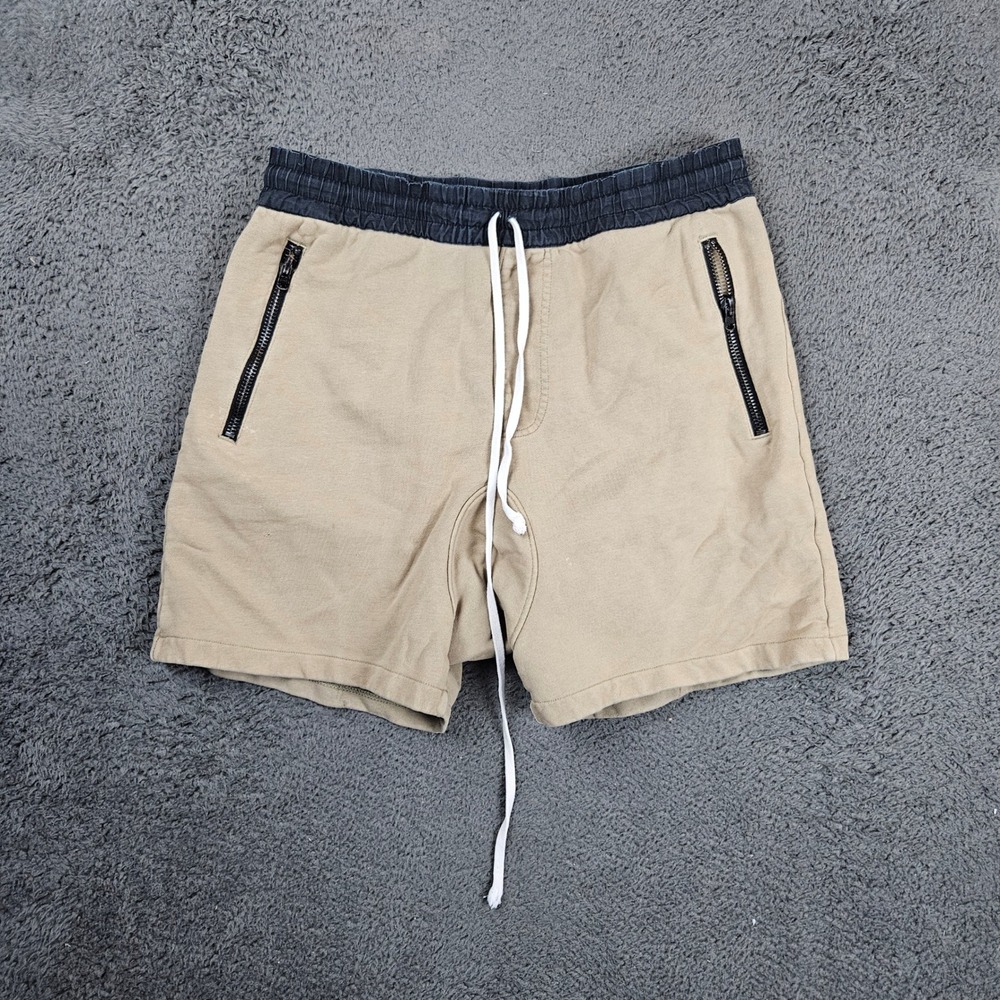 Fear of God Essentials Mens Medium Sweat Shorts Tan Khaki Black Contrast Waist
